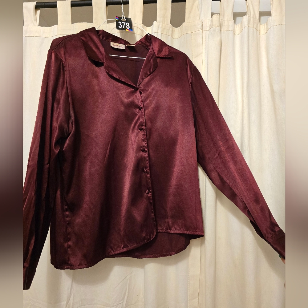 #378 burgundy button down blouse top